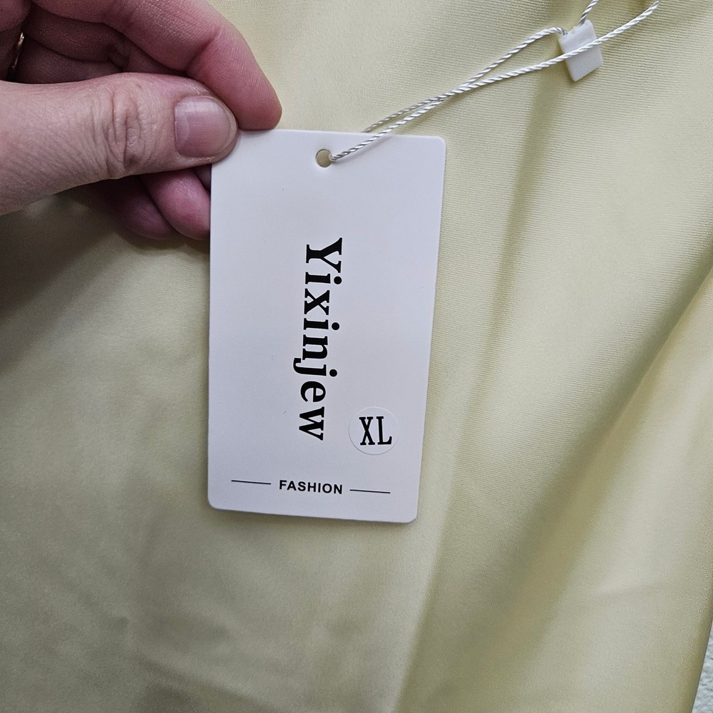 Satin Babydoll Maxi Slip Dress XL Butter Yellow Crisscross Formal Indie Sleeze - Picture 11 of 13